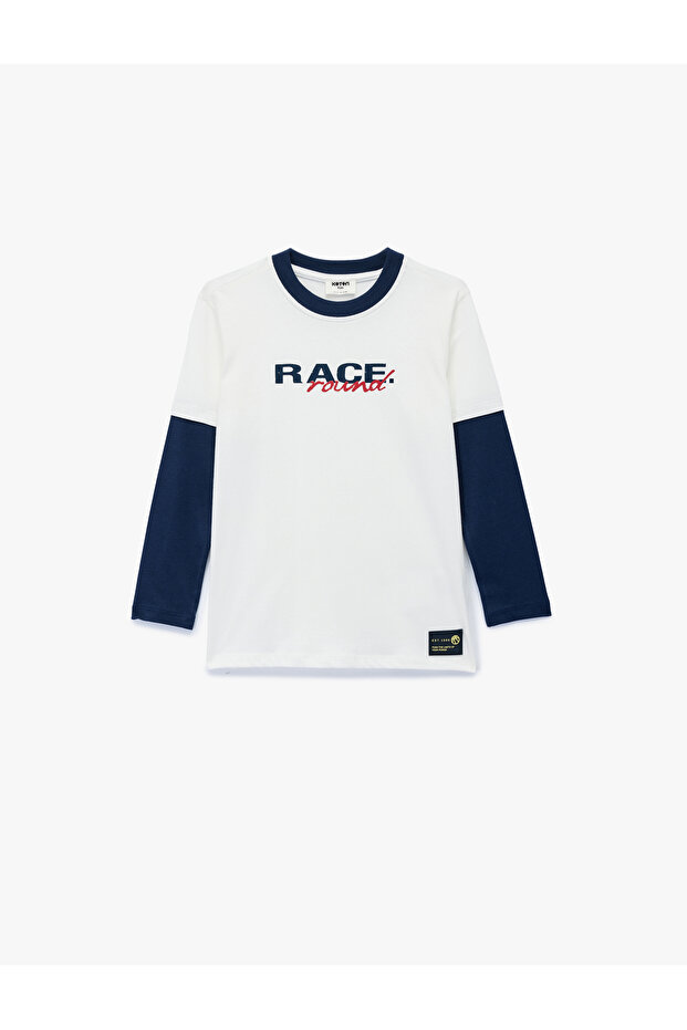 Printed Long Sleeve Crew Neck Cotton T-Shirt
