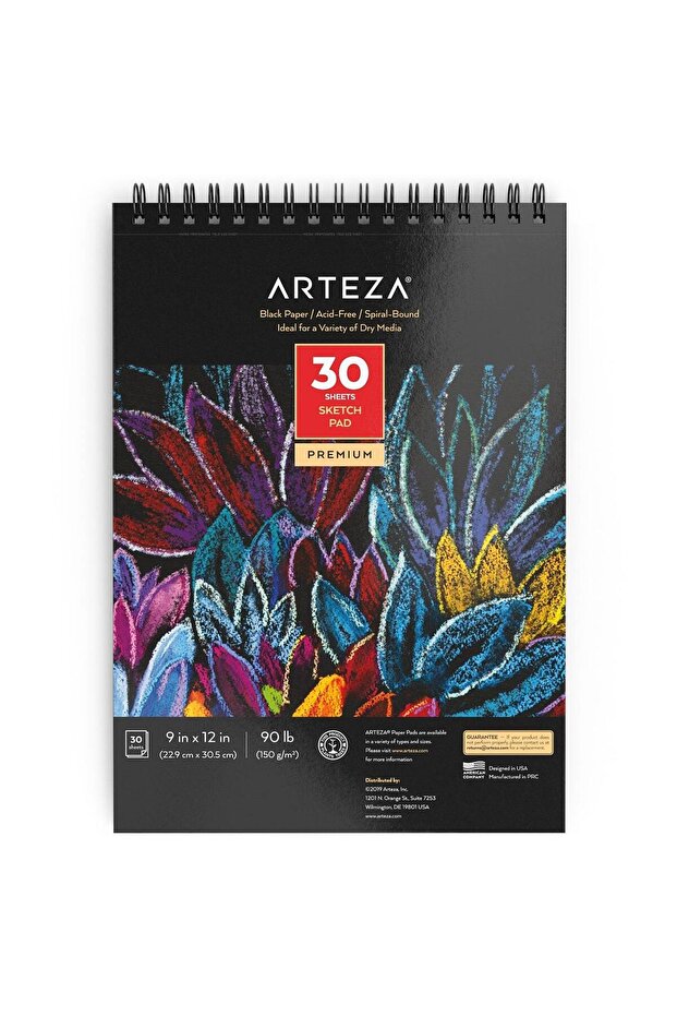 Spiral Sketch Pad, Black Paper, 9 x 12 inch, 30 sheets, 1 pack