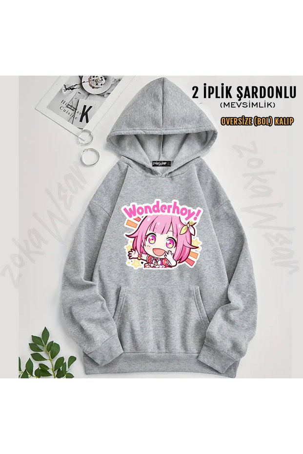 Project Sekai Anime, Emu Otori Wonderhoy Stamp Design Printed Hoodie (2 Thread)