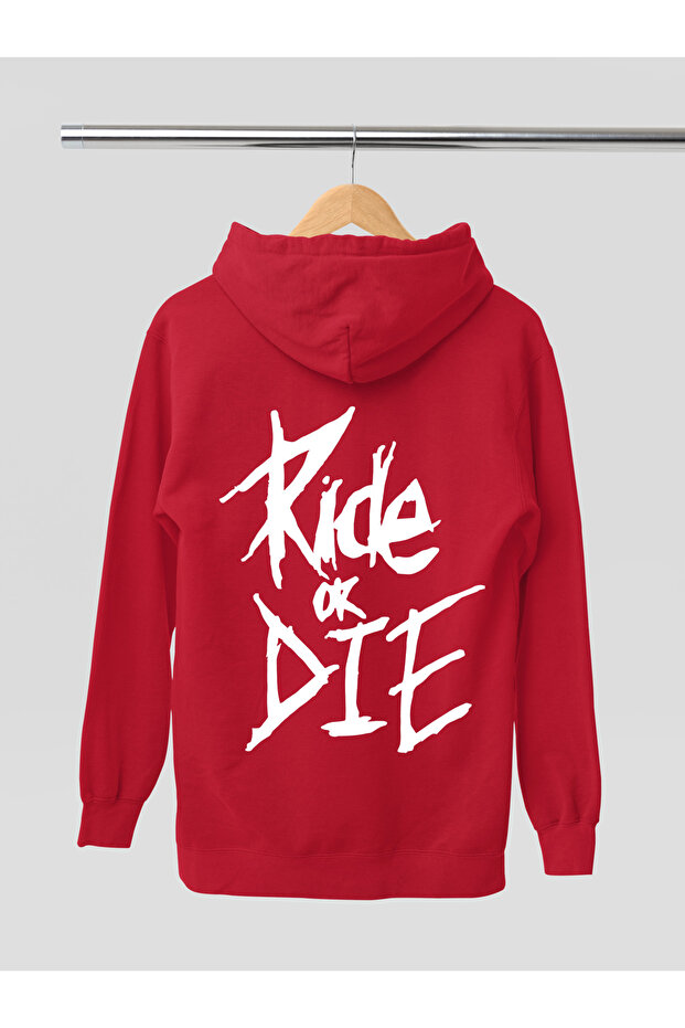 Ride or Die Printed Cotton Long Sleeve Ribbed 3-Ply Hooded Biker Sweatshirt
