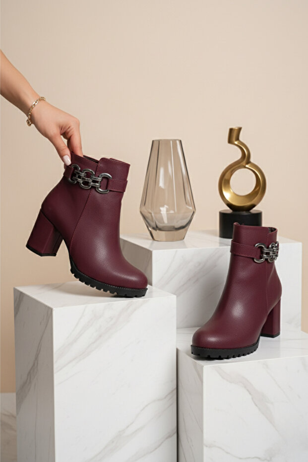 Winter's Approach Kadın Yandan Altın Tokalı Fermuarlı Flag Topuk Bot - 4