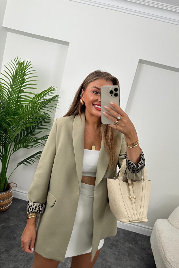 Women's Leopard Patterned Lined Blazer Jacket - 5