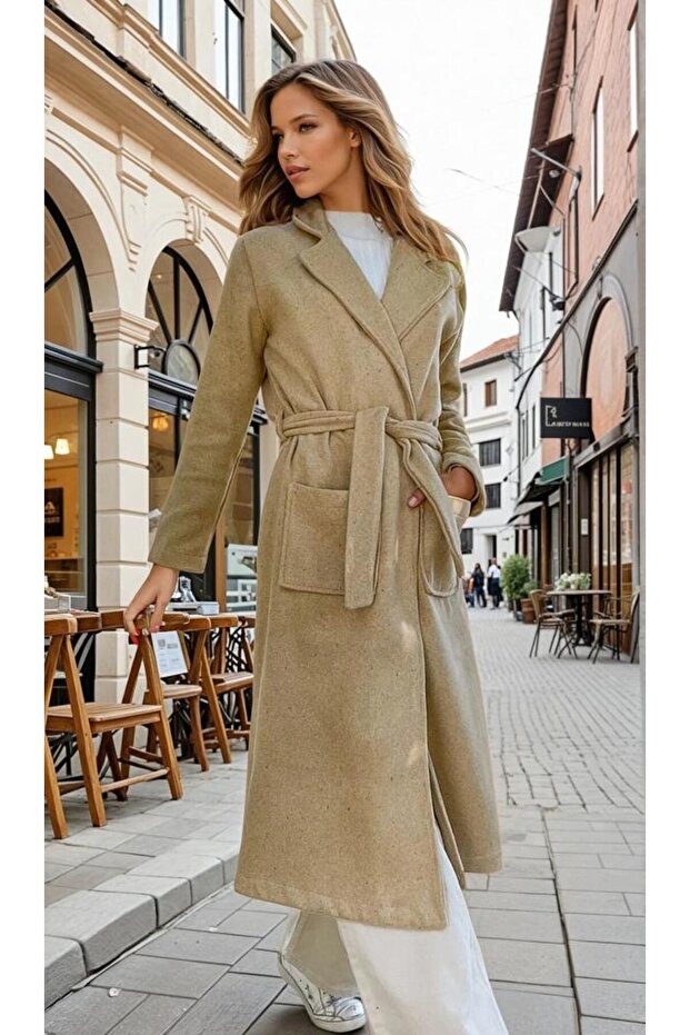 Women's Melton Long Shawl Collar Coat – Pocketed , Belted, Unlined 700-3310451