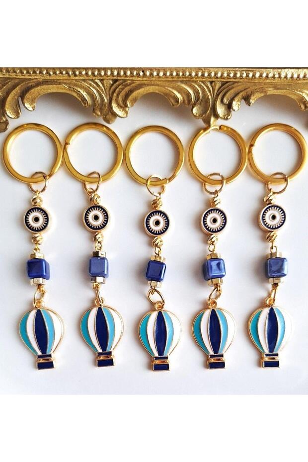 Gift 5-Piece Evil Eye Beaded Symbol of Freedom Navy Blue Keychain with Balloon Detail 10.5 cm
