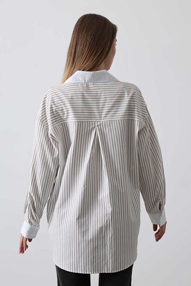 Çizgili Oversize Gömlek - 3