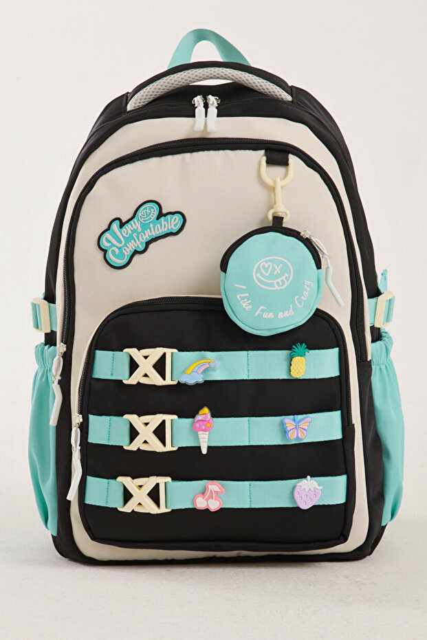 Luxury Imported Fabric Girl's School Bag - Elementary & Middle School Backpack with 6 Accessory Buckles as Gifts