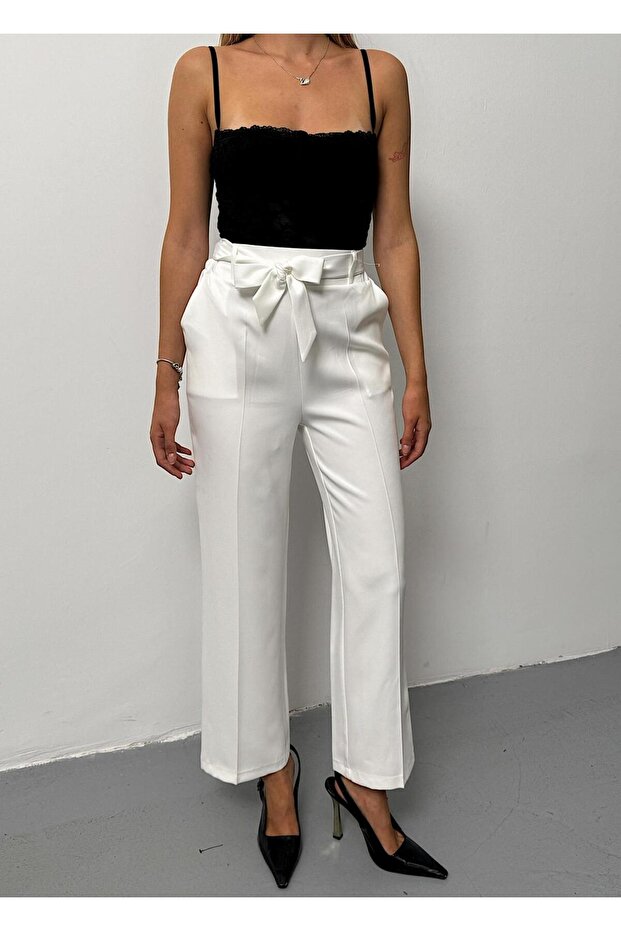 Elastic Waist Wide Leg Pants with Belt