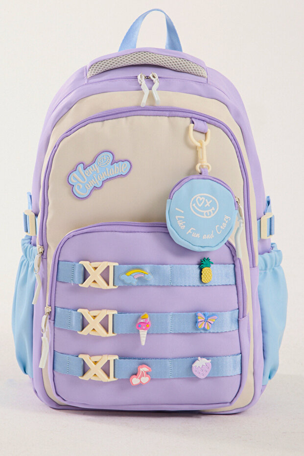 Luxury Imported Fabric Girl's School Bag - Elementary & Middle School Backpack with 6 Accessory Buckles as Gifts