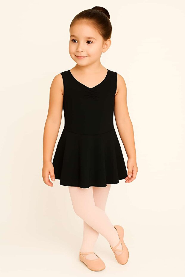 Black Sleeveless Skirted Ballet Leotard-Children