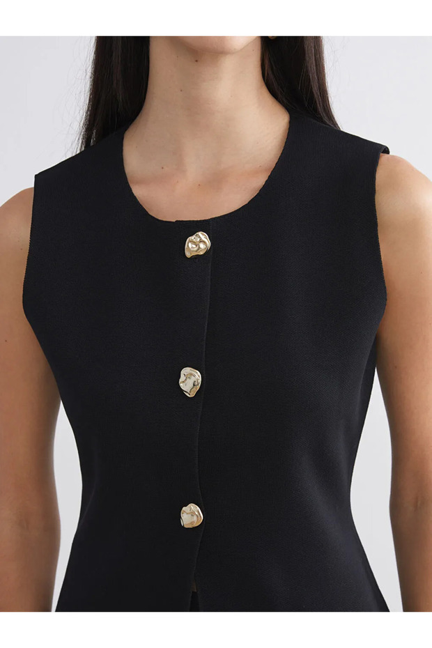 Bisiklet Yaka Kadın Triko Yelek - 1