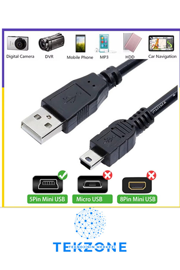 4575 Mini Usb To Usb Data Şarj Kablosu 5 Pin Mini USB Usb5-Pin 2.0 Erkek A Mini 5 Pin B Piramit Uç - 1