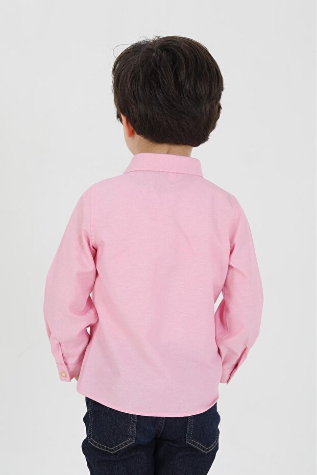 Klasik Çocuk Gömlek Pembe Uzun Kollu - 4