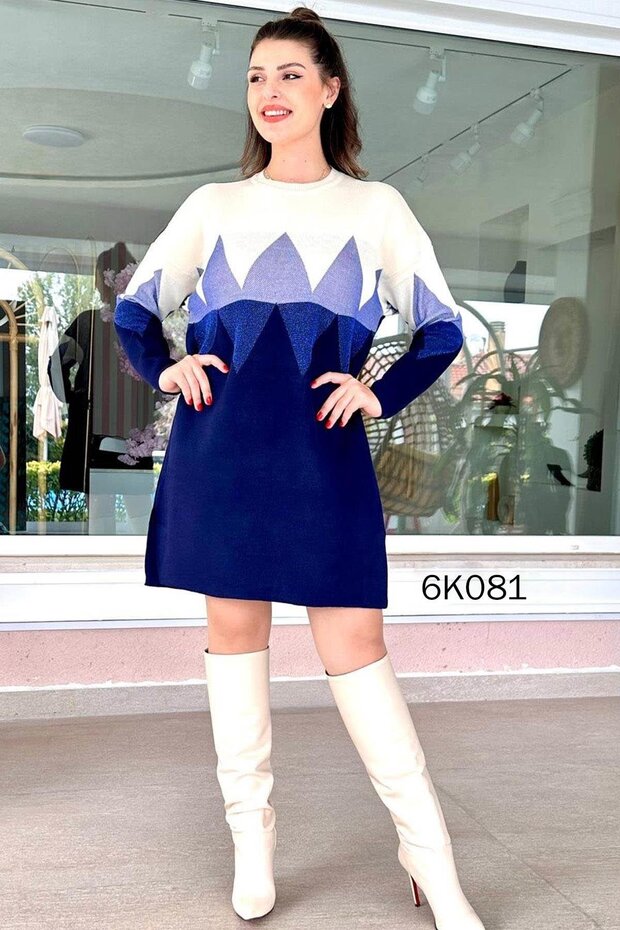 Zigzag Patterned Glitter Knitwear Dress 6K081