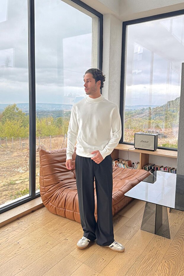 High-Necked Basic Knit Sweater White - 3