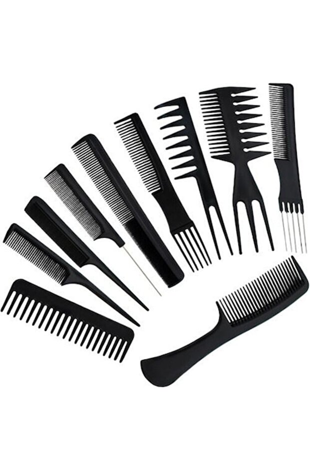 Set 10 Combs for Styling with Storage Case, Black - 2