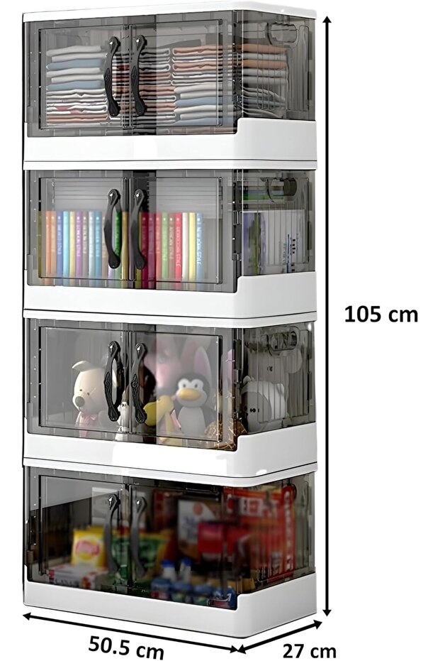 Foldable Stackable Storage Box Organizer Set of 4 with Doors and Wheels with Removable Lid - 3