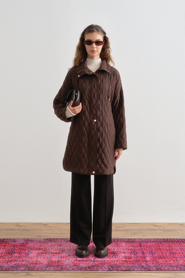 İnce Kapitone Yanları Çıt Çıt Detaylı Kap Kahve - 1