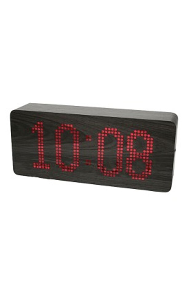 Electronic Clock, Programmable Message, Wood Design, Red LED Display - 3