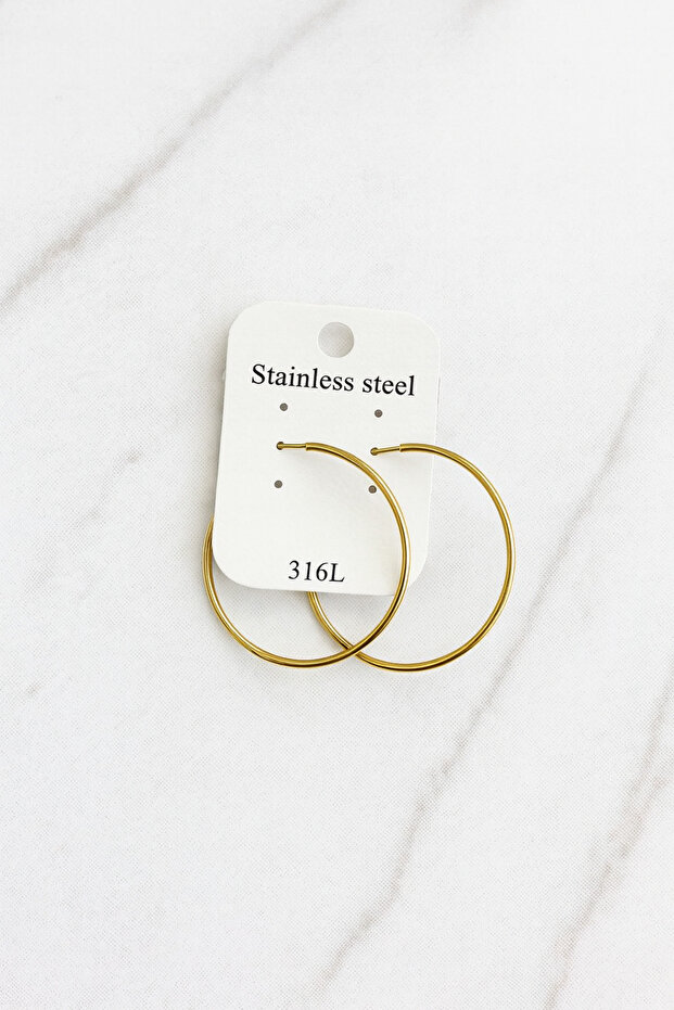 Gold Steel Hoop Earrings-316L