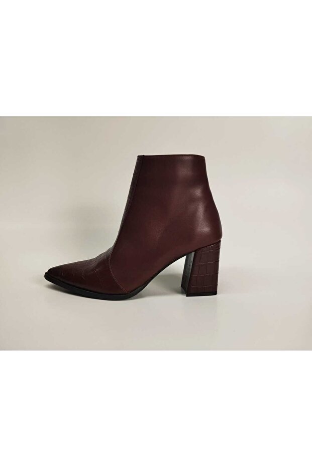 Women's Genuine Leather Burgundy Heeled Boots