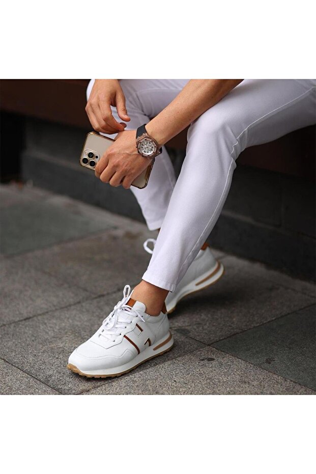 - White Leather Lace-Up Men's Casual Shoes 101-9030-H1255