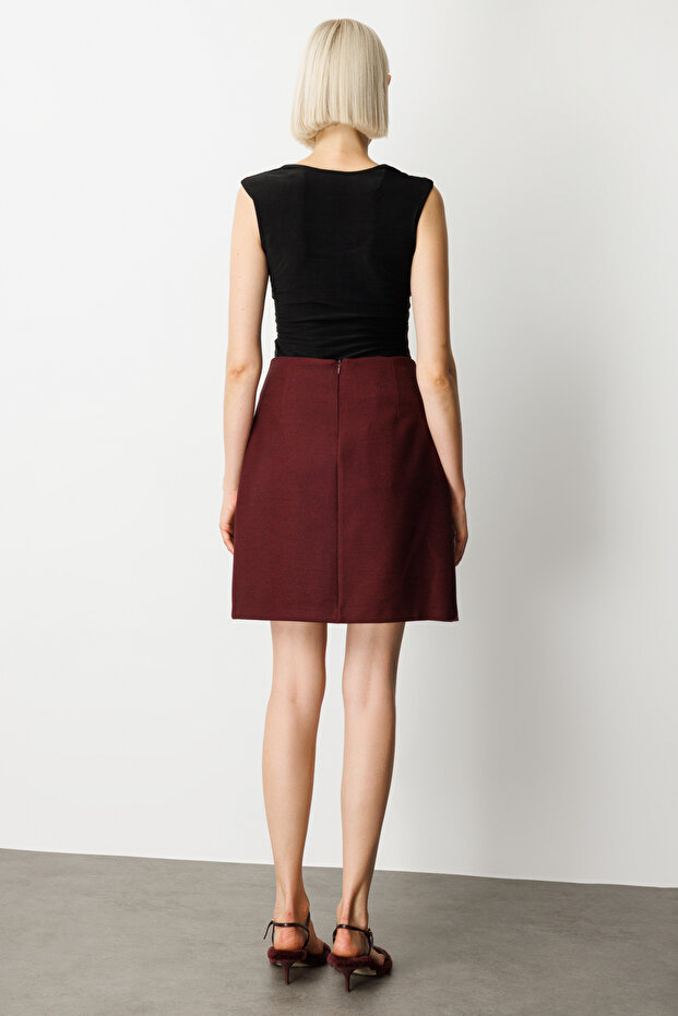 Süs Düğmeli Mini Kaşe Etek - 5