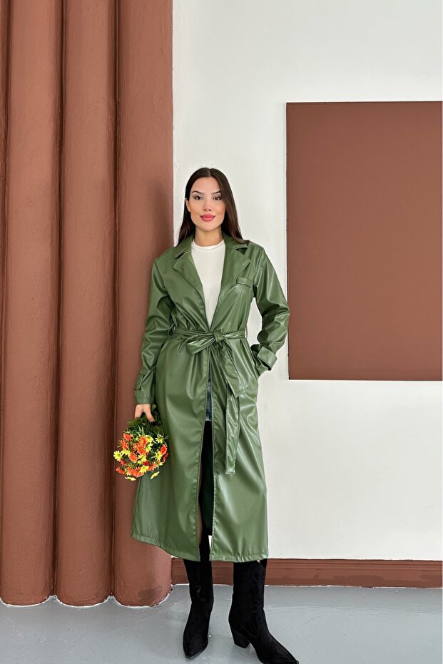 Cep Detaylı Deri Trençkot - 4