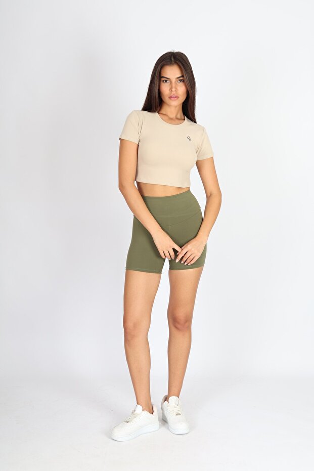 Bıker Haki Kısa Spor Tayt - 2