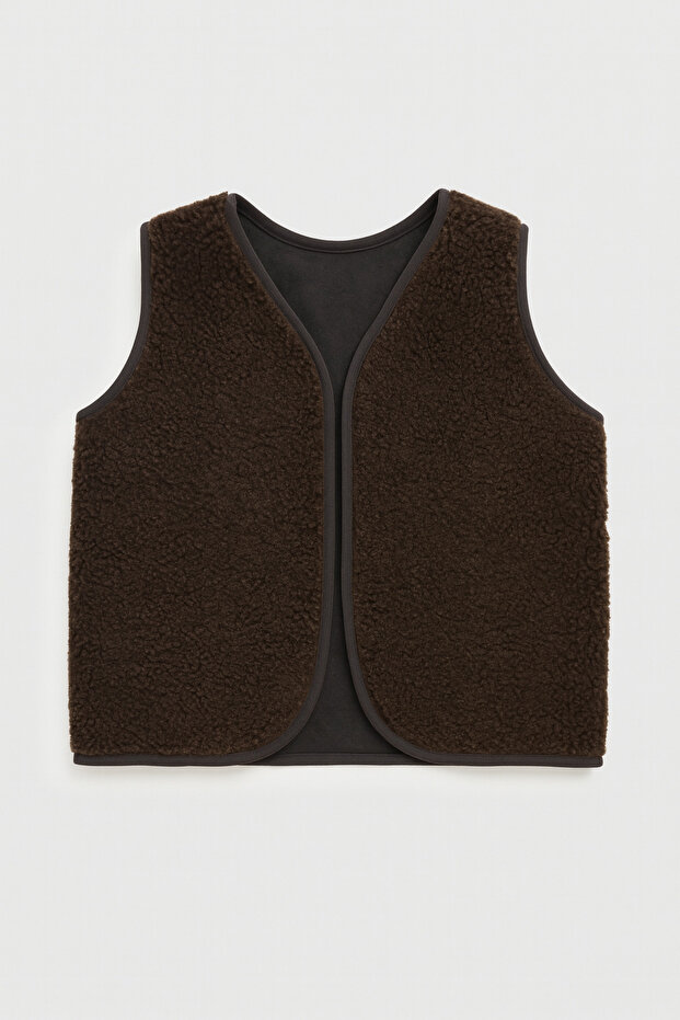 Teddy Peluş Unisex Yelek -Kahve - 2