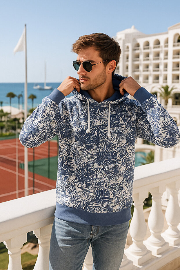 Men's Patterned Pocket Detailed Basic Hooded Oversize Sweatshirt - 6