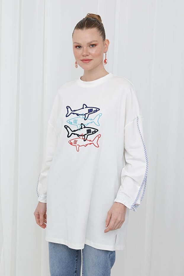 BALIK İŞLEMELİ BİYELİ SWEAT TUNİK - 1