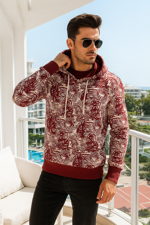 سويت شيرت رجالي ذو تصميم أساسي وغطاء للرأس وتفاصيل جيوب منقوشة - 5