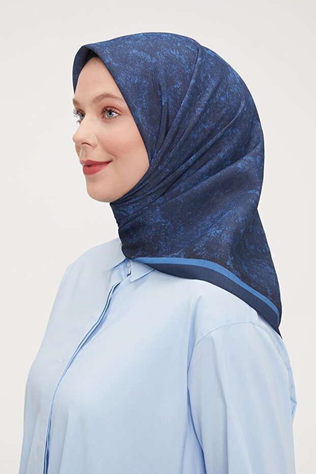 Lacivert Ebruli Aura Eşarp - 3