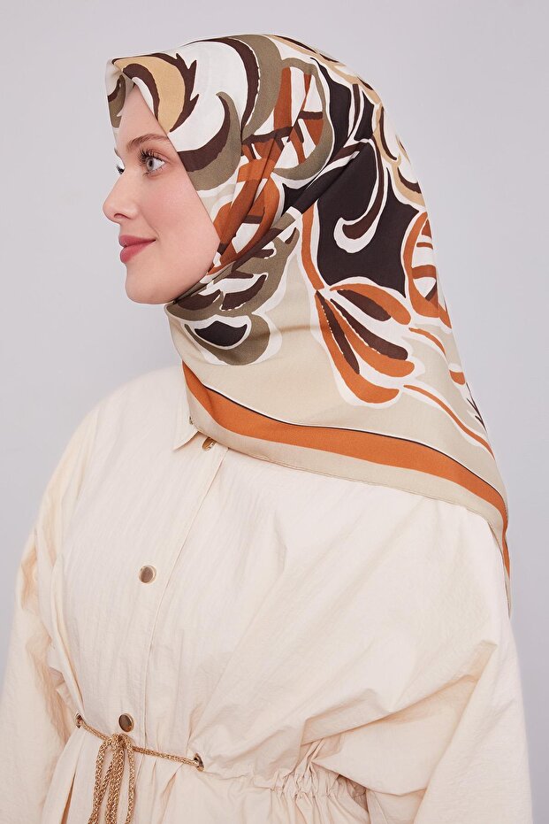 Bej Çiçek Dalı Aura Eşarp - 2