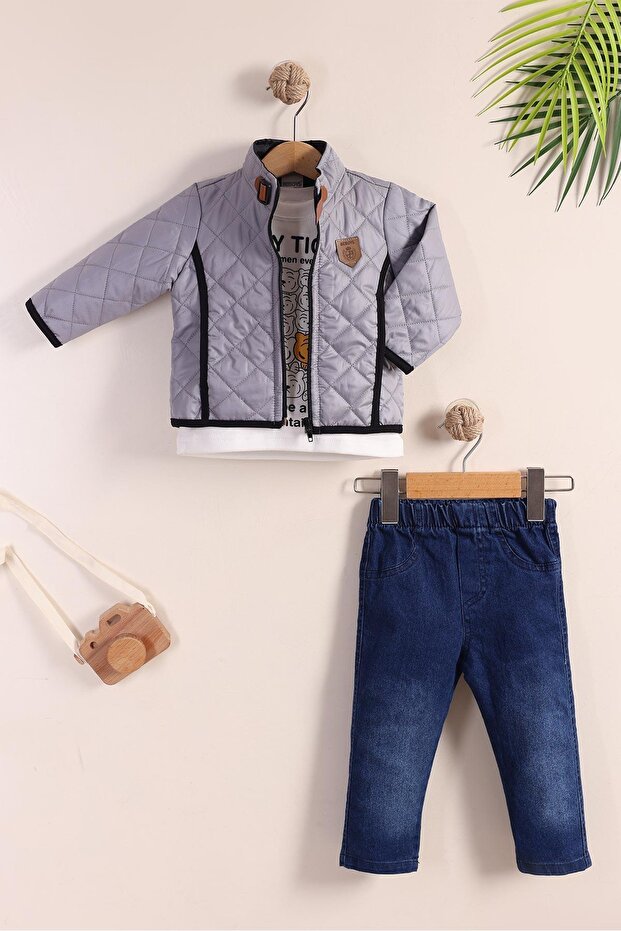 Baby Boy in Gray Coat 3-Piece Set (1-3 Years Old)