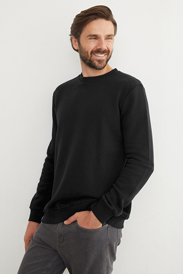 3 İplik Basic Bisiklet Yaka Sweatshirt - 1