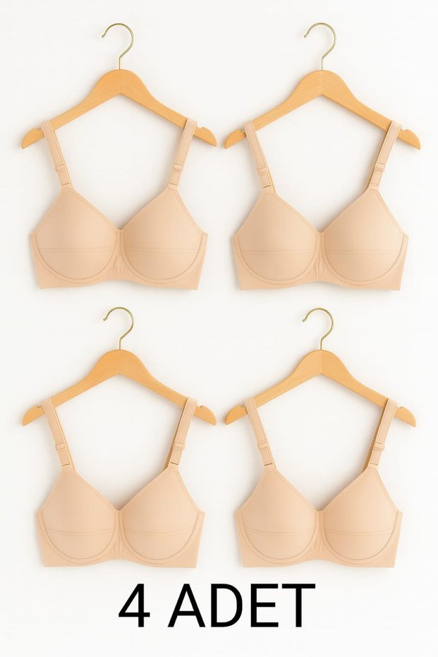 4 Pieces of Skin-Colored Cotton Wireless Unpadded Soft Sponge Bras