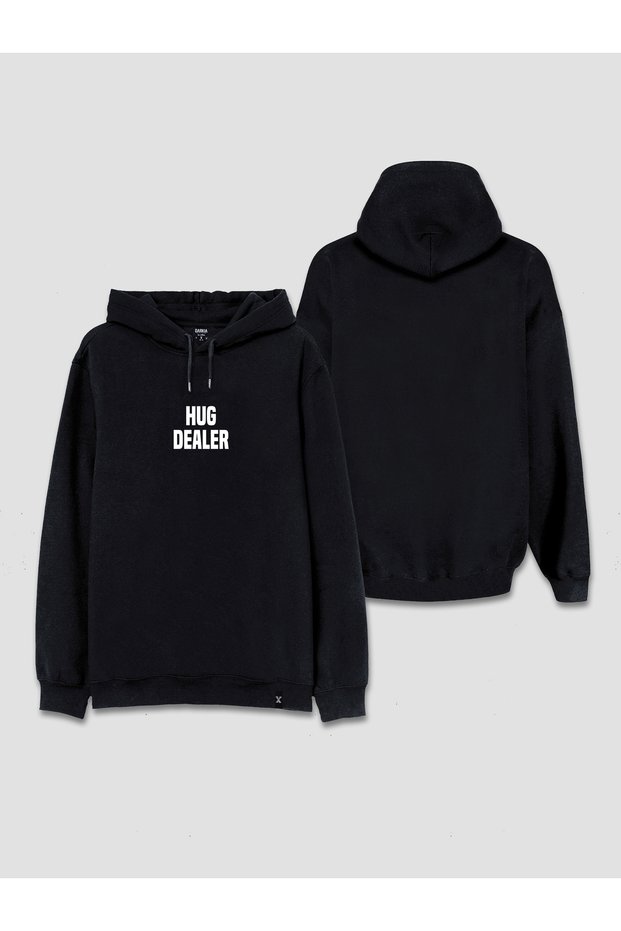 Hug Dealer Written Minimal Word Sentence Printed Unisex Hooded Sweatshirt Retro Hoodie