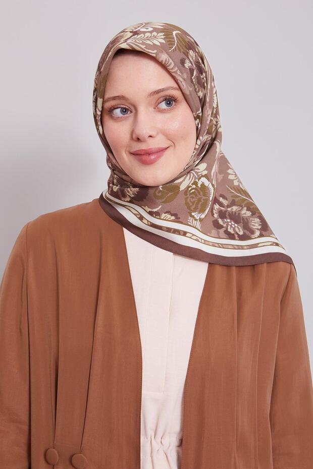 وشاح أورا بنمط الورد البني المر - 2