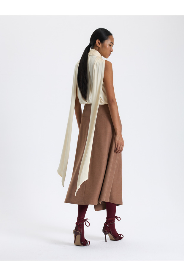 Karamel Drapeli Midi Etek - 3