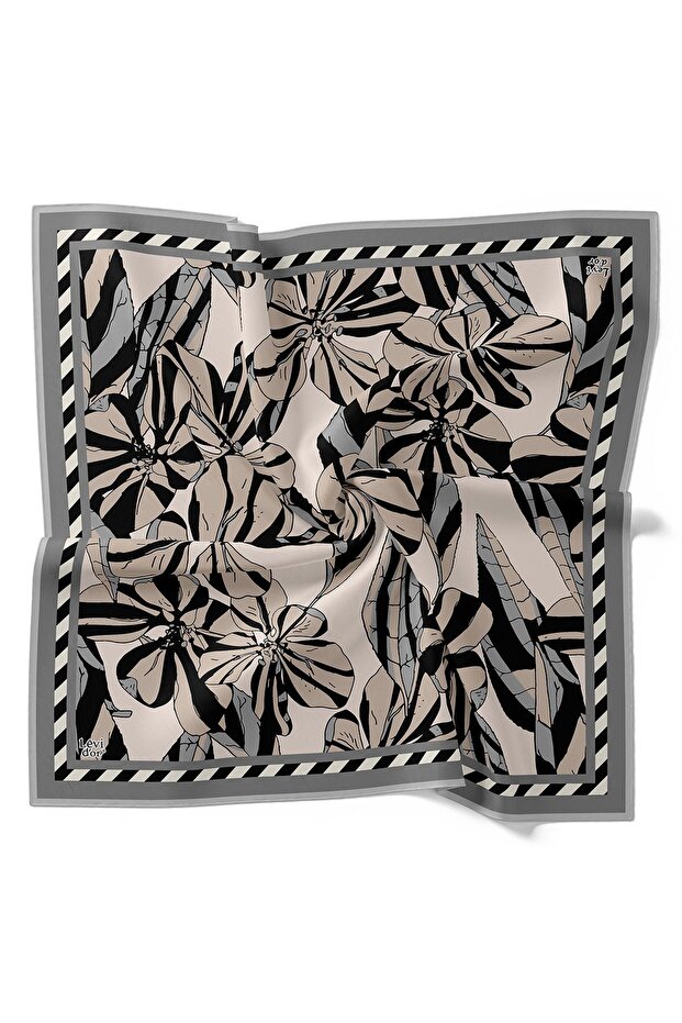 وشاح حريري من نسيج التويل بنمط الزنبق الرمادي - 5