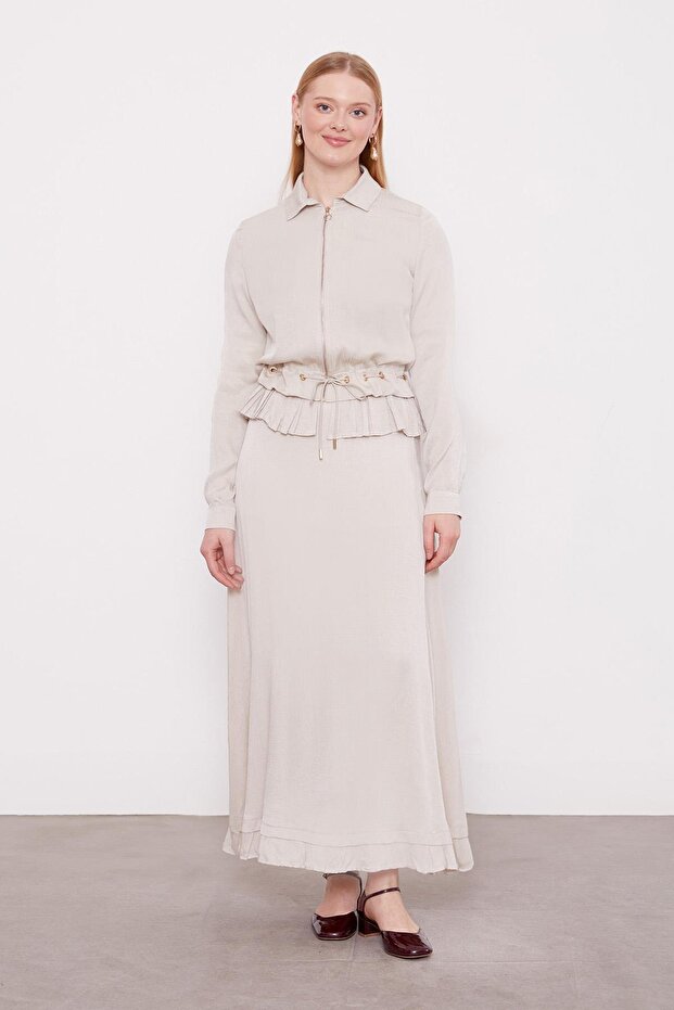 Stone Ruffle Detailed Cupra Skirt Set