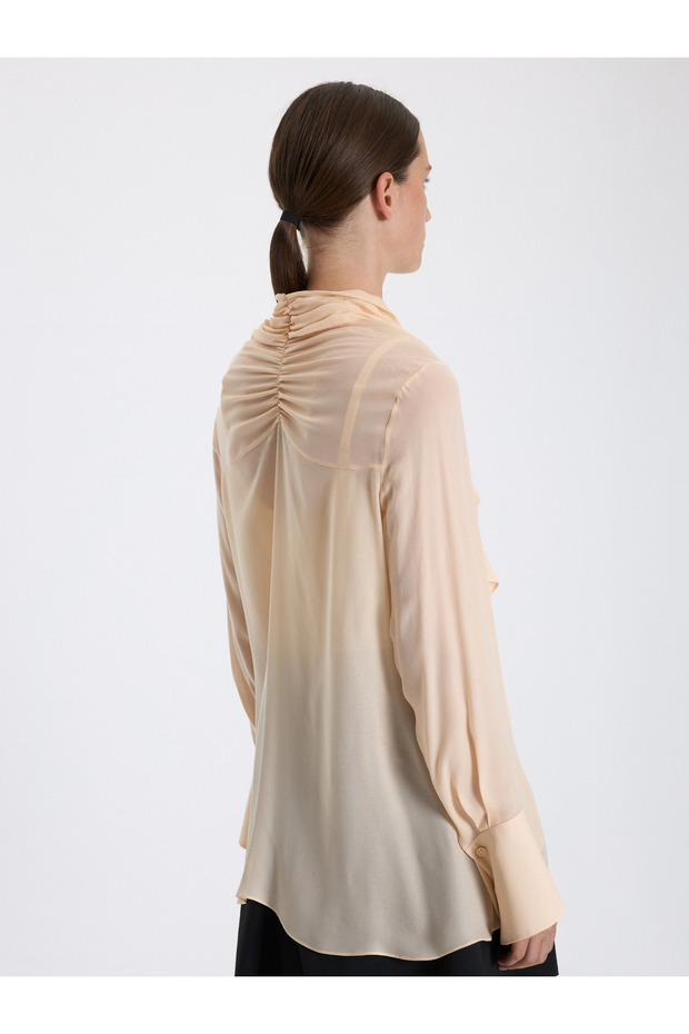 Krem Drapeli Bağlamalı Bluz - 3