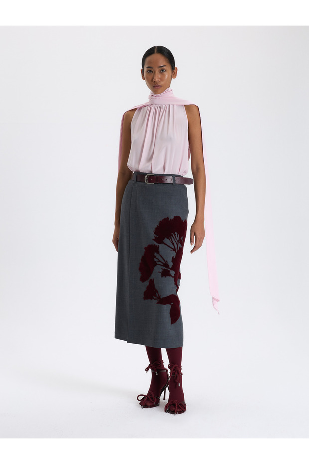 Çiçek Nakışlı Gri Etek - 1