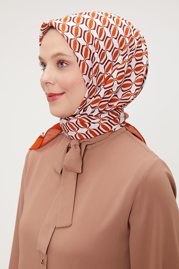 Orange Ellipse Pattern Modal Silk Scarf - 2
