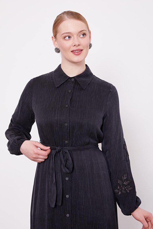 ÇİÇEK NAKIŞLI CUPRA ELBİSE - 4