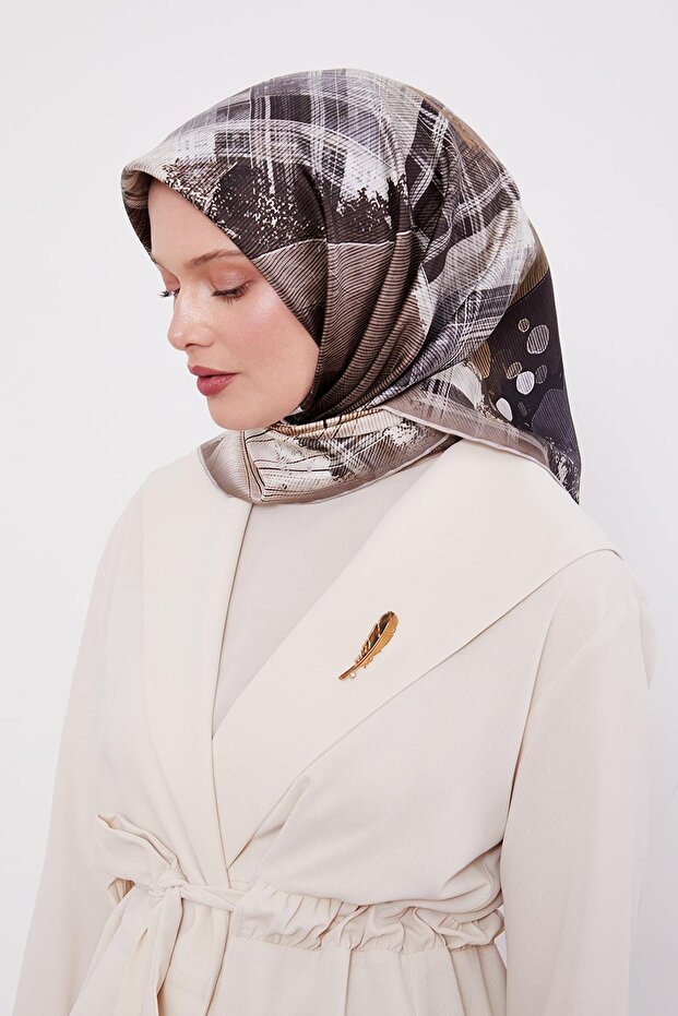 Gray Fine Line Pattern Twill Silk Scarf - 2