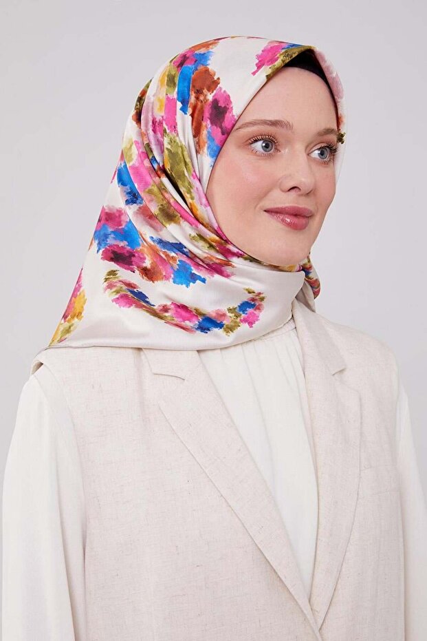Ekru Batik Trend Twill Eşarp - 3