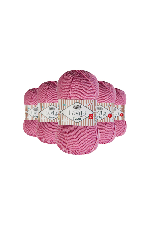 Baby Hand Knitting Yarn 100% Acrylic Anti-Pilling 500Gr 5 Pcs (4025 Rose Pink)