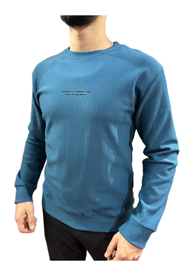 Şeritli Modelli 2iplik Sweat Mavi - 1